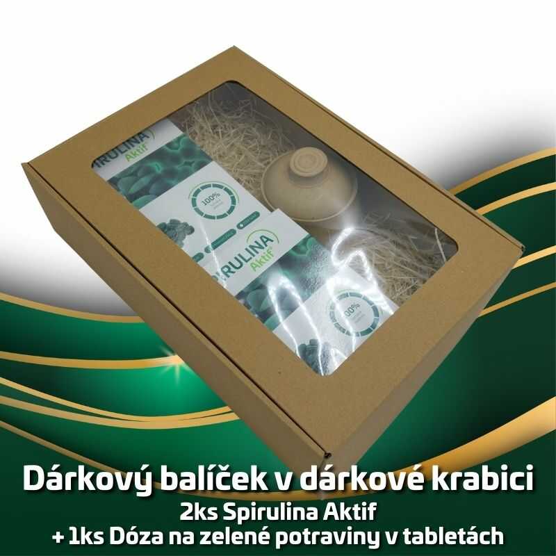 Dárkový balíček 2ks Spirulina Aktif  + 1ks Dóza na zelené potraviny v tabletách