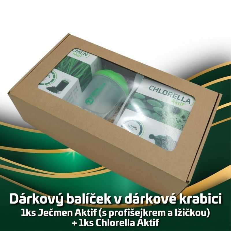 Dárkový balíček 1ks Ječmen Aktif (s profišejkrem a lžičkou) + 1ks Chlorella Aktif