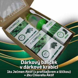 Dárkový balíček 1ks Ječmen Aktif (s profišejkrem a lžičkou) + 2ks Chlorella Aktif