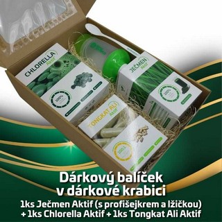 Dárkový balíček 1ks Ječmen Aktif (s profišejkrem a lžičkou) + 1ks Chlorella Aktif + 1ks Tongkat Ali Aktif