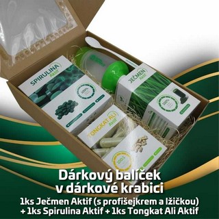 Dárkový balíček 1ks Ječmen Aktif (s profišejkrem a lžičkou) + 1ks Spirulina Aktif + 1ks Tongkat Ali Aktif