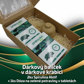 Dárkový balíček 2ks Spirulina Aktif  + 1ks Dóza na zelené potraviny v tabletách