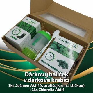 Dárkový balíček 1ks Ječmen Aktif (s profišejkrem a lžičkou) + 1ks Chlorella Aktif