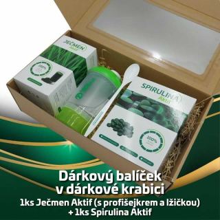 Dárkový balíček 1ks Ječmen Aktif (s profišejkrem a lžičkou) + 1ks Spirulina Aktif