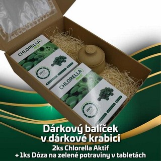 Dárkový balíček 2ks Chlorella Aktif + 1ks Dóza na zelené potraviny v tabletách