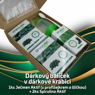 Dárkový balíček 1ks Ječmen Aktif (s profišejkrem a lžičkou) + 2ks Spirulina Aktif