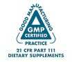 Certifikace 21 CFR část 111 cGMP pro doplňky stravy, potvrzuje shodu během výroby, balení, označování, skladování doplňků stravy.